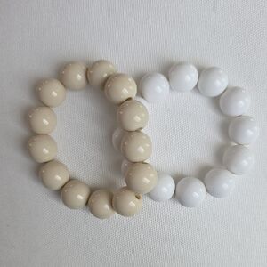 Neutral Bead Stretch Bracelets - White and Cream